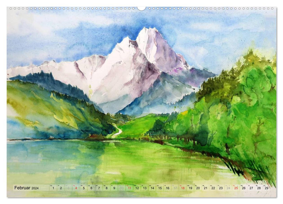 Malerisches Garmisch Partenkirchen - Aquarelle und Fotografien (CALVENDO Premium Wandkalender 2024)
