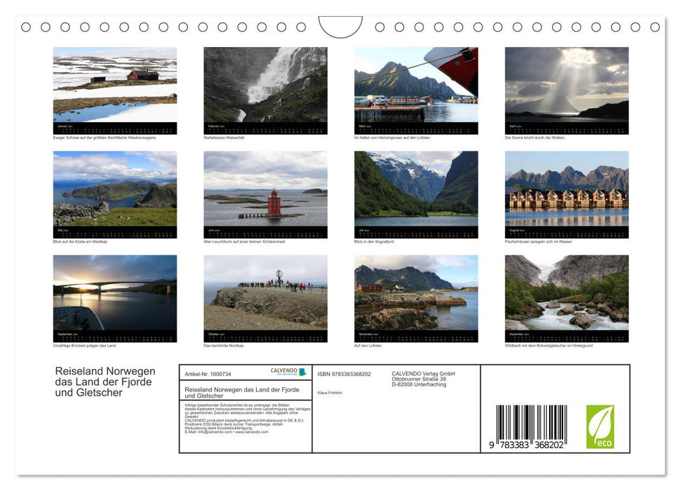 Reiseland Norwegen das Land der Fjorde und Gletscher (CALVENDO Wandkalender 2024)