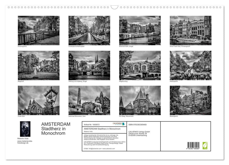 Coeur de ville d'AMSTERDAM en monochrome (calendrier mural CALVENDO 2024) 
