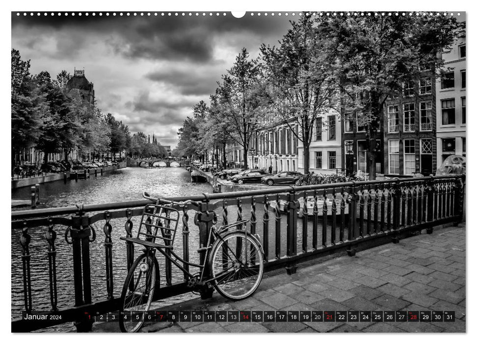 AMSTERDAM Stadtherz in Monochrom (CALVENDO Wandkalender 2024)