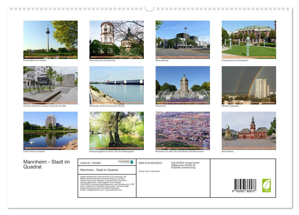 Mannheim - Stadt im Quadrat (CALVENDO Premium Wandkalender 2024)