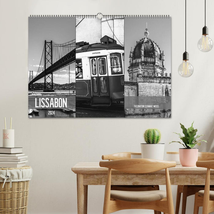 Fascination de Lisbonne noir et blanc (calendrier mural CALVENDO 2024) 