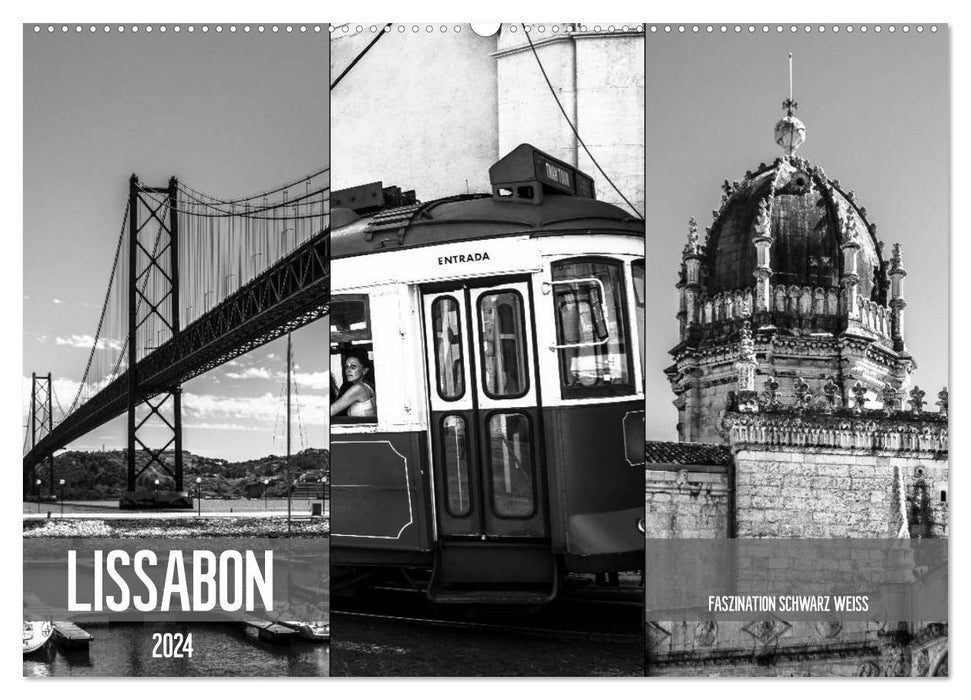 Lissabon Faszination Schwarz Weiss (CALVENDO Wandkalender 2024)