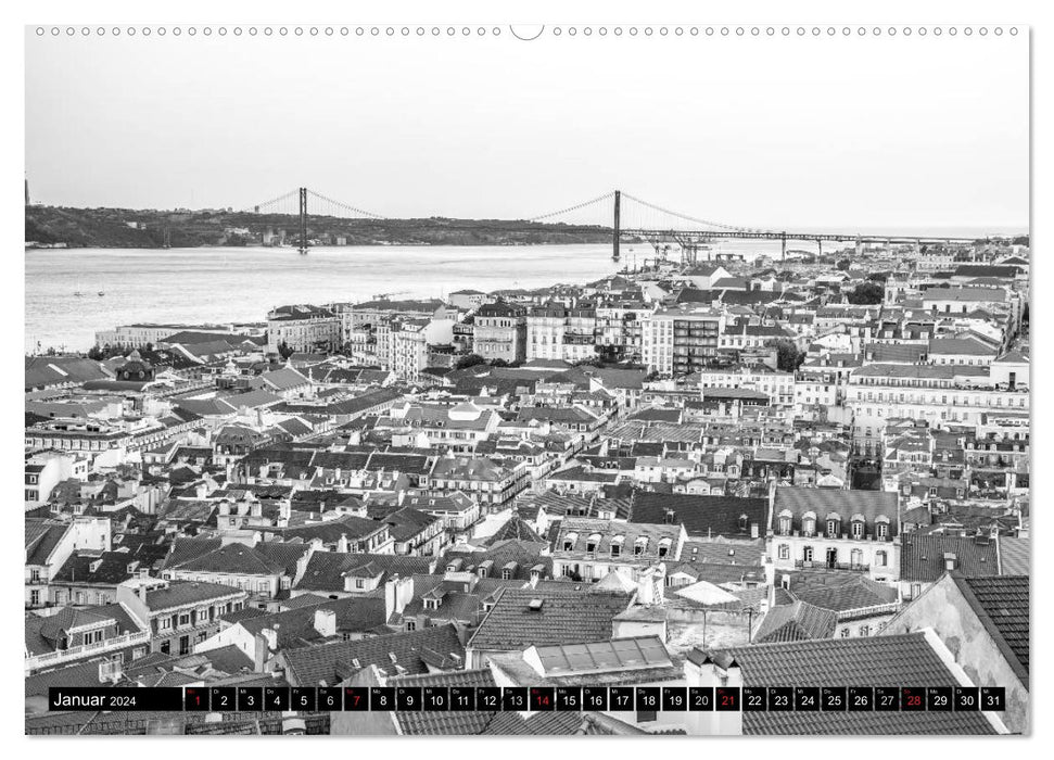 Lissabon Faszination Schwarz Weiss (CALVENDO Wandkalender 2024)
