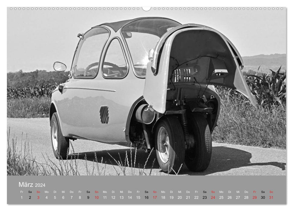 Le scooter à cabine Heinkel type 154 en noir et blanc (calendrier mural CALVENDO Premium 2024) 