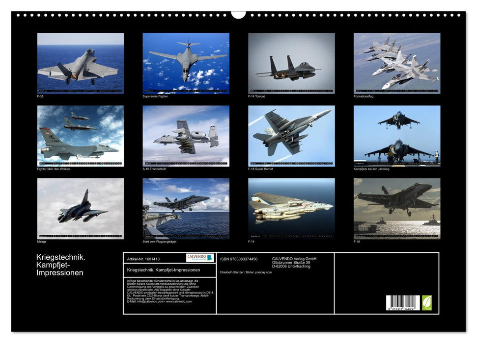 Technologie de guerre. Impressions d'avions de chasse (calendrier mural CALVENDO 2024) 