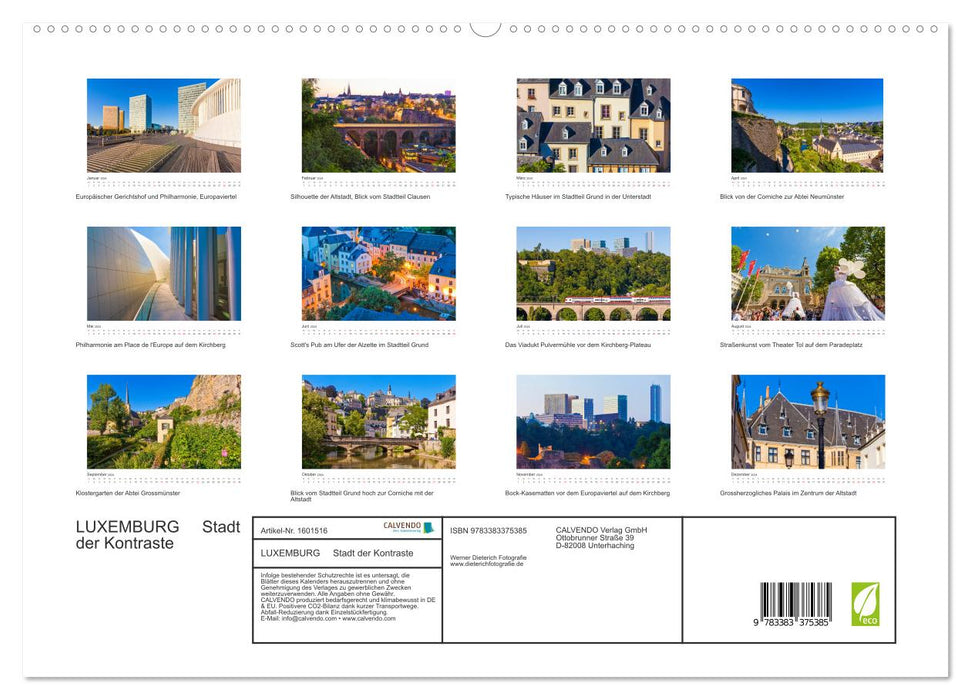 LUXEMBOURG Ville de Contrastes (Calendrier mural CALVENDO Premium 2024) 