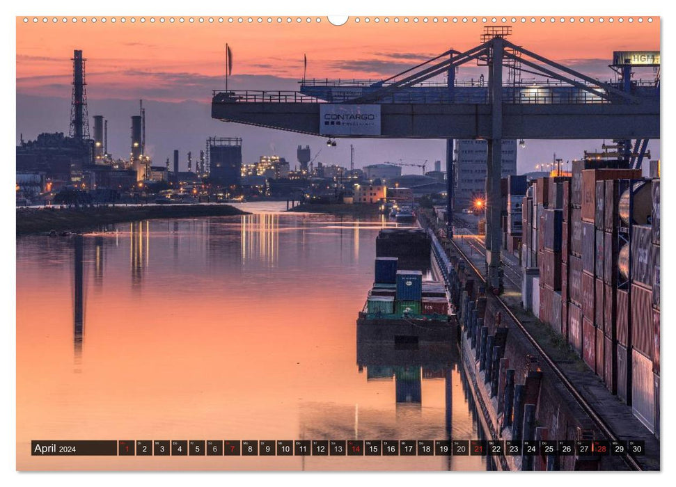 Mannheim 2024 - quand la nuit tombe sur le port (Calendrier mural CALVENDO Premium 2024) 