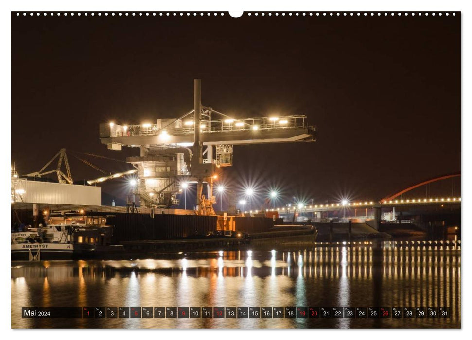 Mannheim 2024 - wenn es Nacht wird im Hafen (CALVENDO Premium Wandkalender 2024)