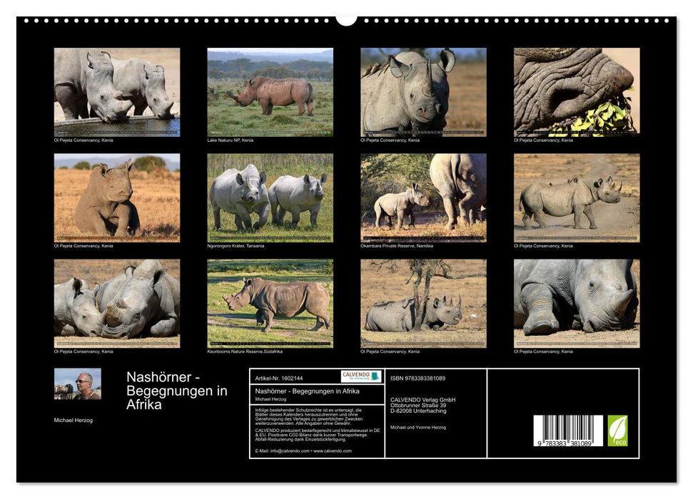 Rhinos - Rencontres en Afrique (Calvendo Premium Wall Calendar 2024) 