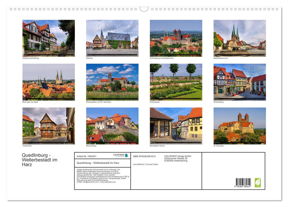 Quedlinburg - Ville du patrimoine mondial dans le Harz (Calendrier mural CALVENDO 2024) 