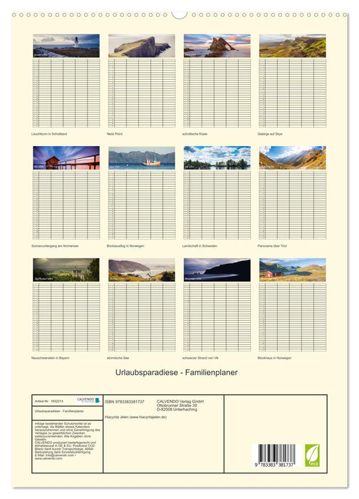 Urlaubsparadiese - Familienplaner (CALVENDO Premium Wandkalender 2024)