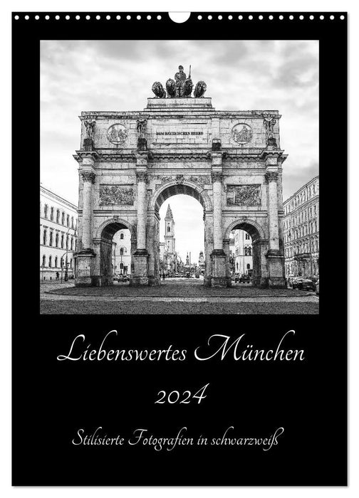 Liebenswertes München - Stilisierte Fotografien in schwarzweiß (CALVENDO Wandkalender 2024)