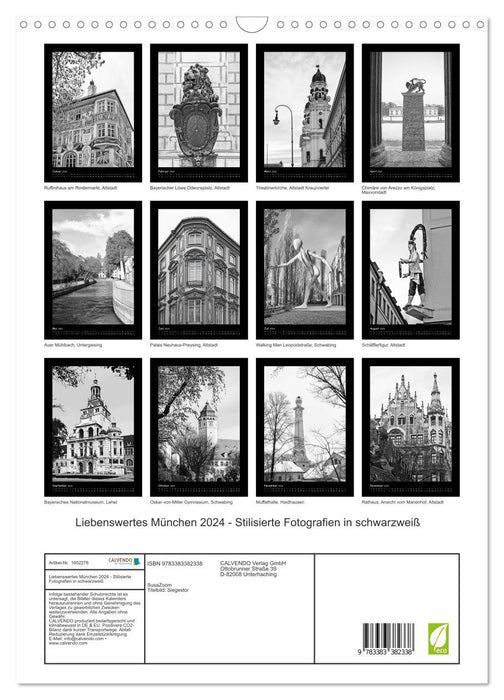 Lovable Munich - Photographies stylisées en noir et blanc (Calendrier mural CALVENDO 2024) 