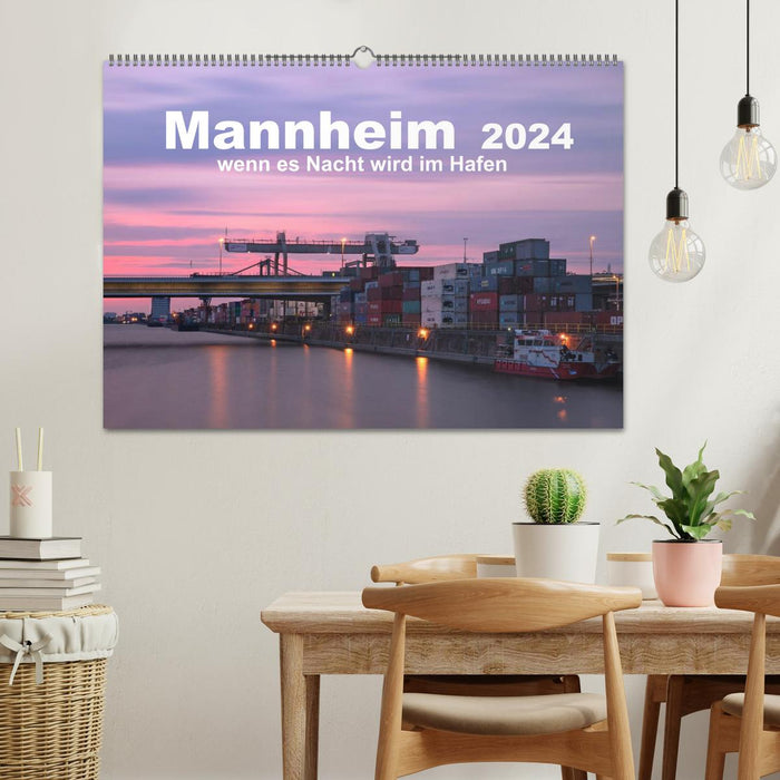 Mannheim 2024 - when night falls in the harbor (CALVENDO wall calendar 2024) 