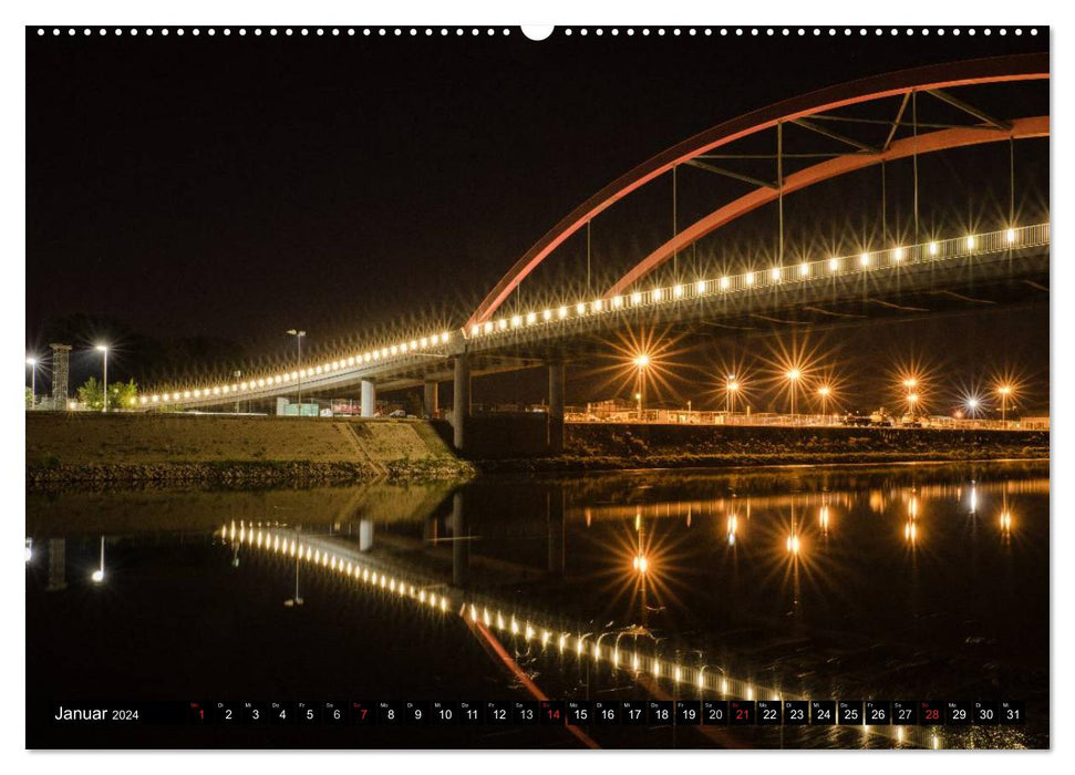 Mannheim 2024 - wenn es Nacht wird im Hafen (CALVENDO Wandkalender 2024)