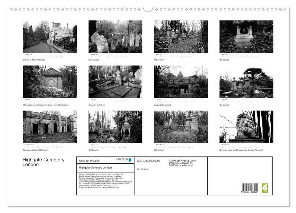 Highgate Cemetery London (CALVENDO Wall Calendar 2024) 