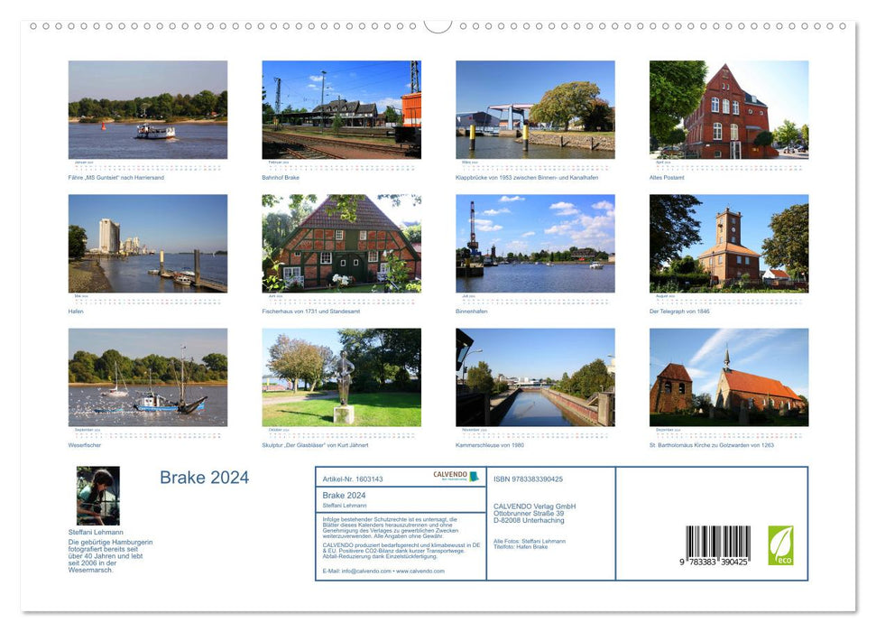 Brake 2024. Impressions de la ville de district de Wesermarsch (Calendrier mural CALVENDO Premium 2024) 