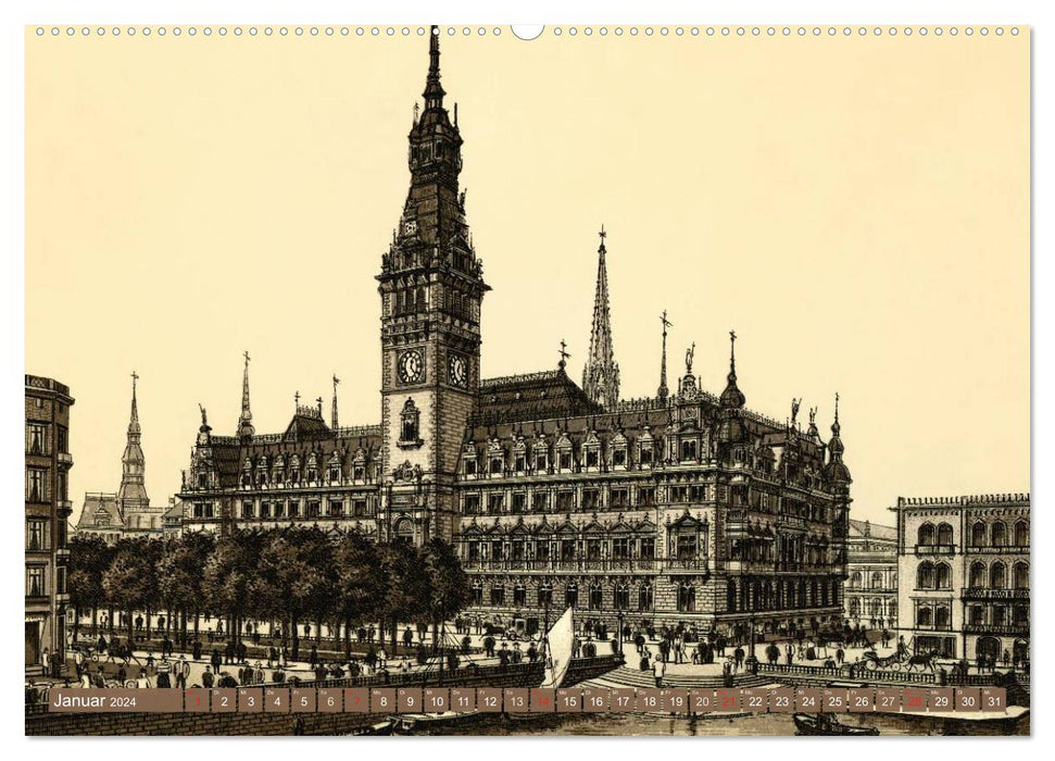 Hamburg: The port city on historical engravings (CALVENDO Premium Wall Calendar 2024) 