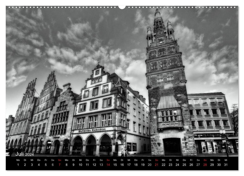 Münster in schwarz-weiß gesehen (CALVENDO Premium Wandkalender 2024)