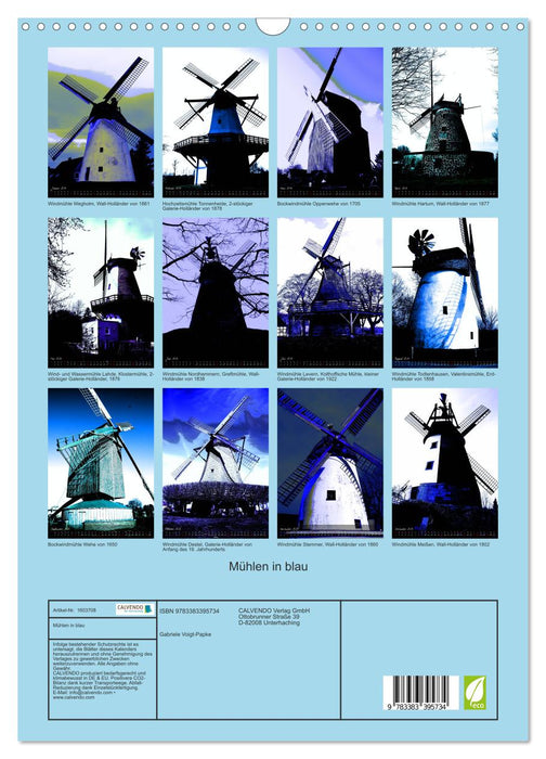 Mühlen in blau (CALVENDO Wandkalender 2024)