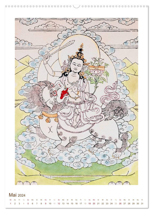 Mit Buddha durchs Jahr: historische Zeichnungen (CALVENDO Premium Wandkalender 2024)