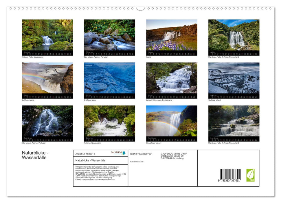 Naturblicke - Wasserfälle (CALVENDO Premium Wandkalender 2024)