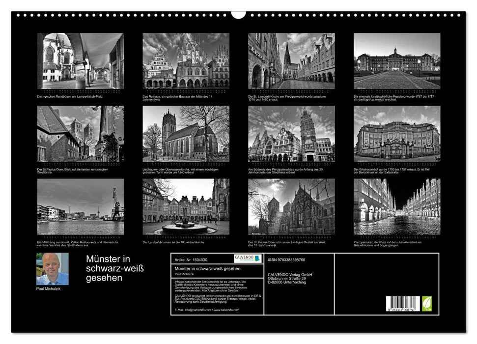 Münster vu en noir et blanc (calendrier mural CALVENDO 2024) 