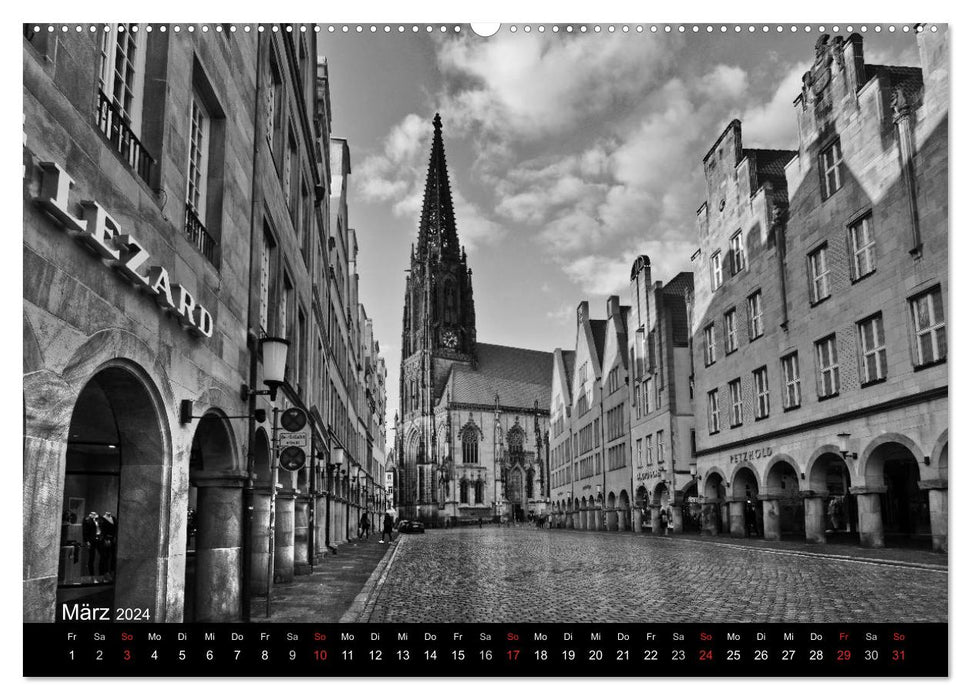 Münster vu en noir et blanc (calendrier mural CALVENDO 2024) 