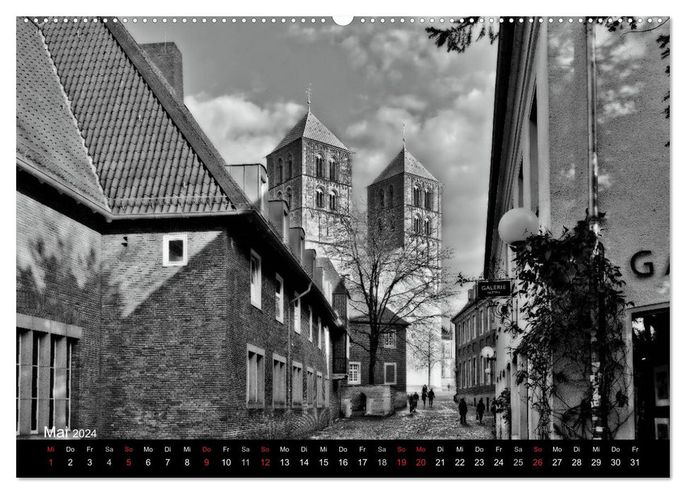 Münster in schwarz-weiß gesehen (CALVENDO Wandkalender 2024)