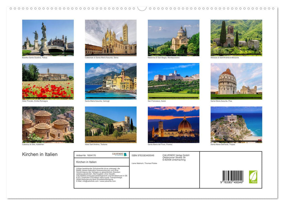 Kirchen in Italien (CALVENDO Premium Wandkalender 2024)