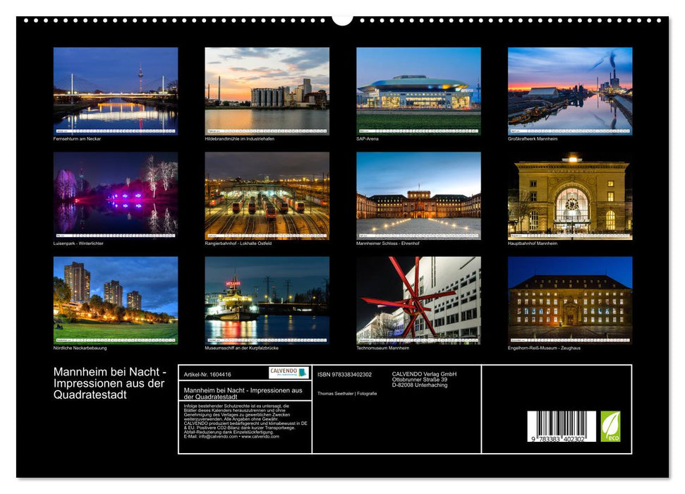 Mannheim bei Nacht - Impressionen aus der Quadratestadt (CALVENDO Premium Wandkalender 2024)