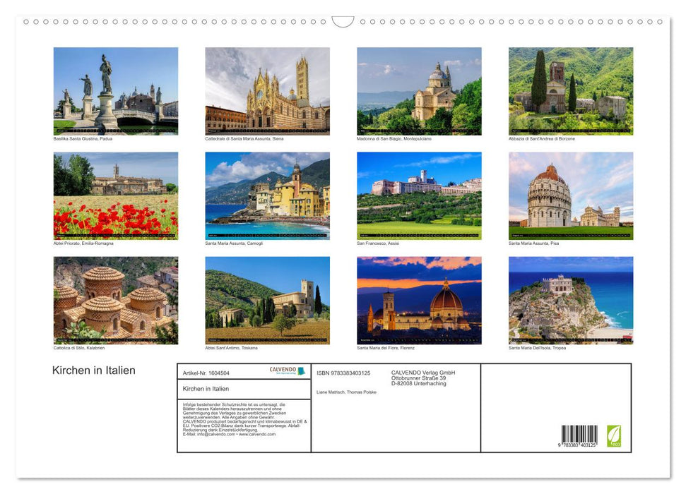 Kirchen in Italien (CALVENDO Wandkalender 2024)