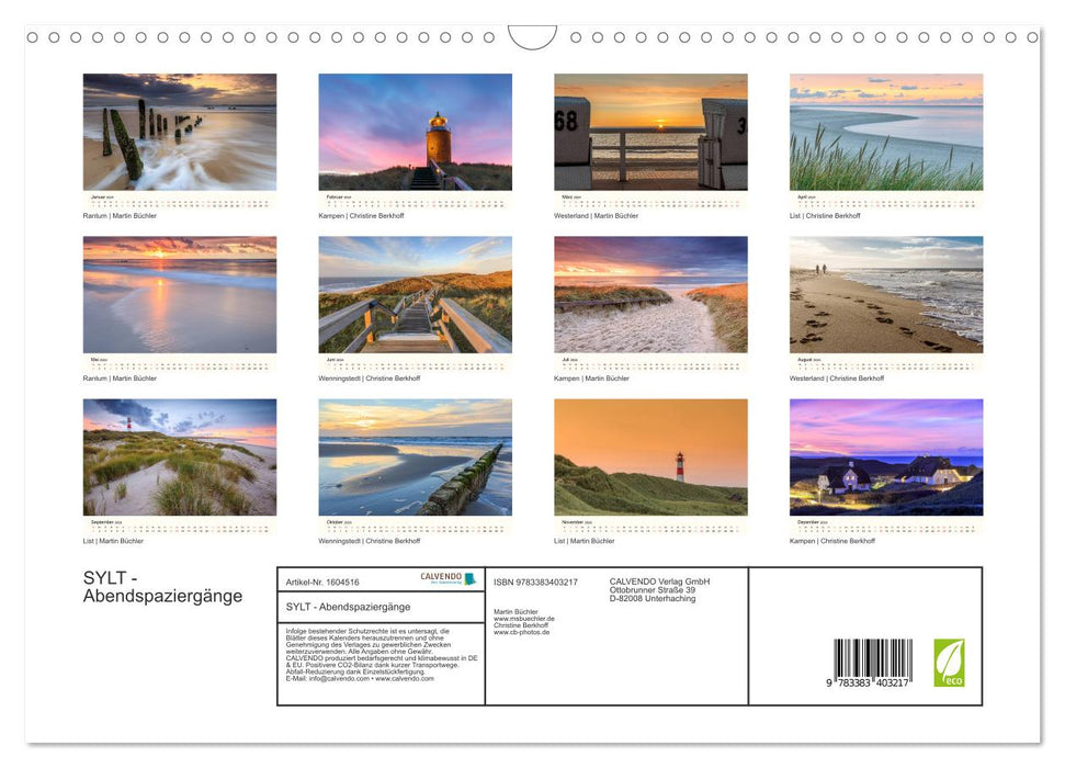 SYLT - Abendspaziergänge (CALVENDO Wandkalender 2024)