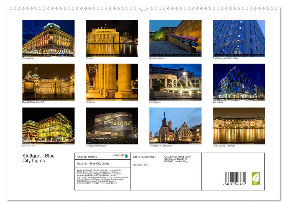Stuttgart - Blue City Lights (CALVENDO Premium Wandkalender 2024)