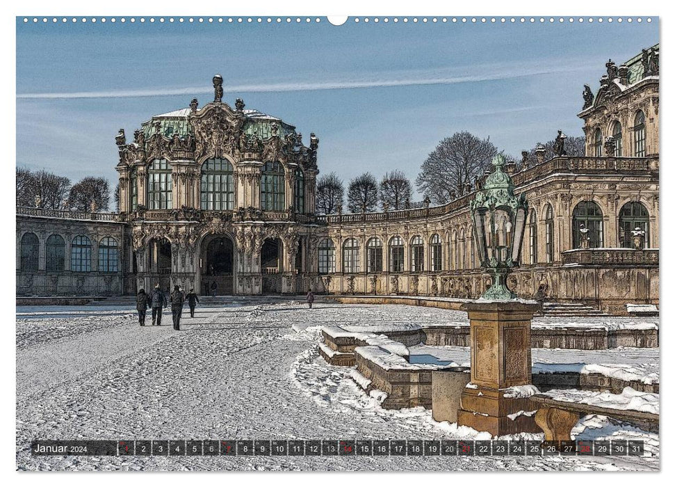Dresde, calendrier nostalgique (CALVENDO Premium Wall Calendar 2024) 