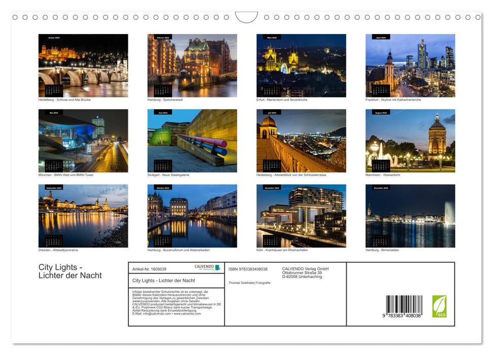 City Lights - Lights of the Night (CALVENDO Wall Calendar 2024) 