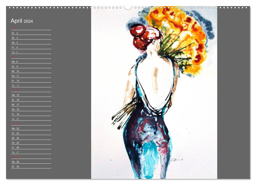 Facets of Woman - Washed Ink Drawings (CALVENDO Premium Wall Calendar 2024) 