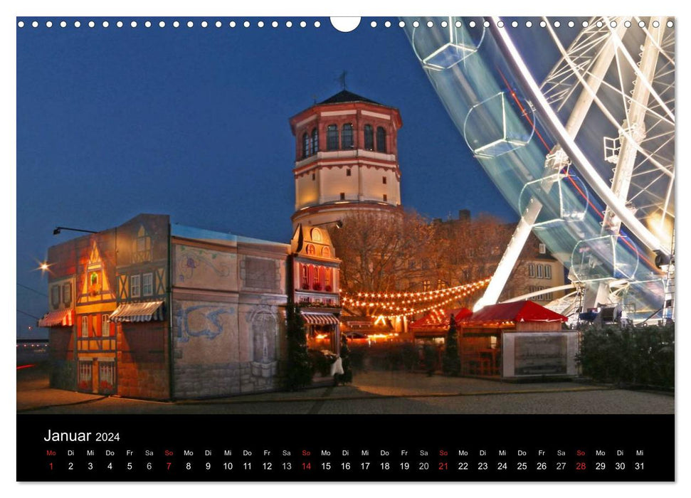 Ambiances nocturnes et vues nocturnes de Düsseldorf (calendrier mural CALVENDO 2024) 