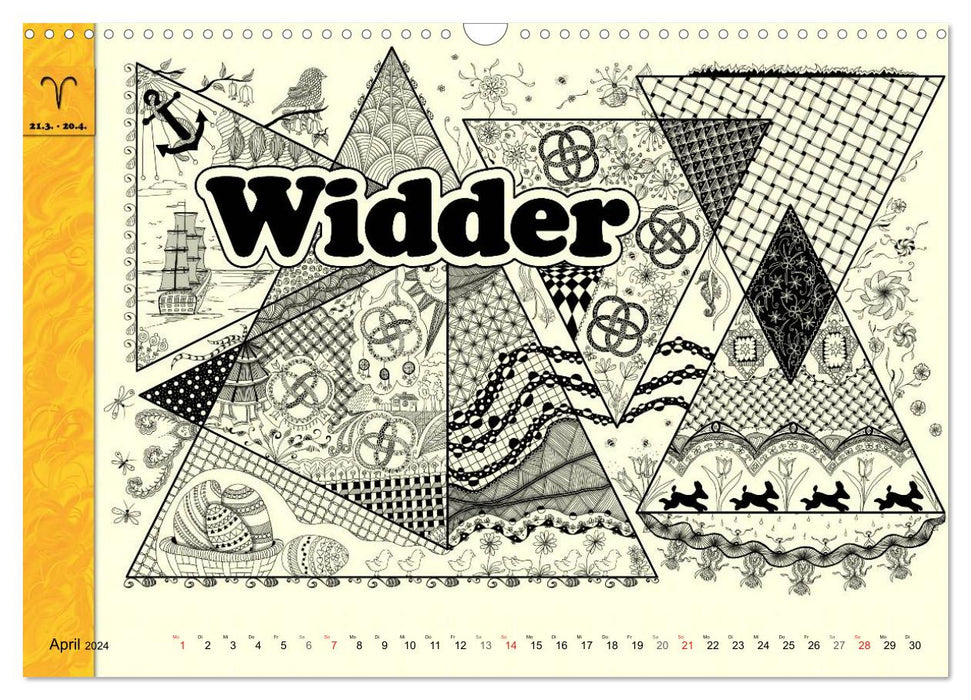 Tangle-Art, zodiac signs with a difference (CALVENDO wall calendar 2024) 