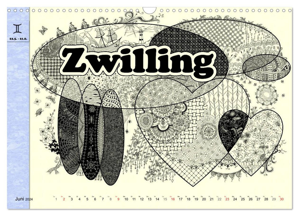 Tangle-Art, les signes du zodiaque avec une différence (calendrier mural CALVENDO 2024) 
