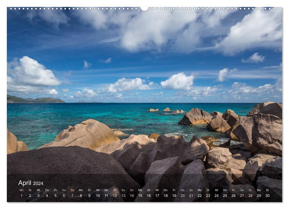 Paradiesstrände der Seychellen (CALVENDO Premium Wandkalender 2024)