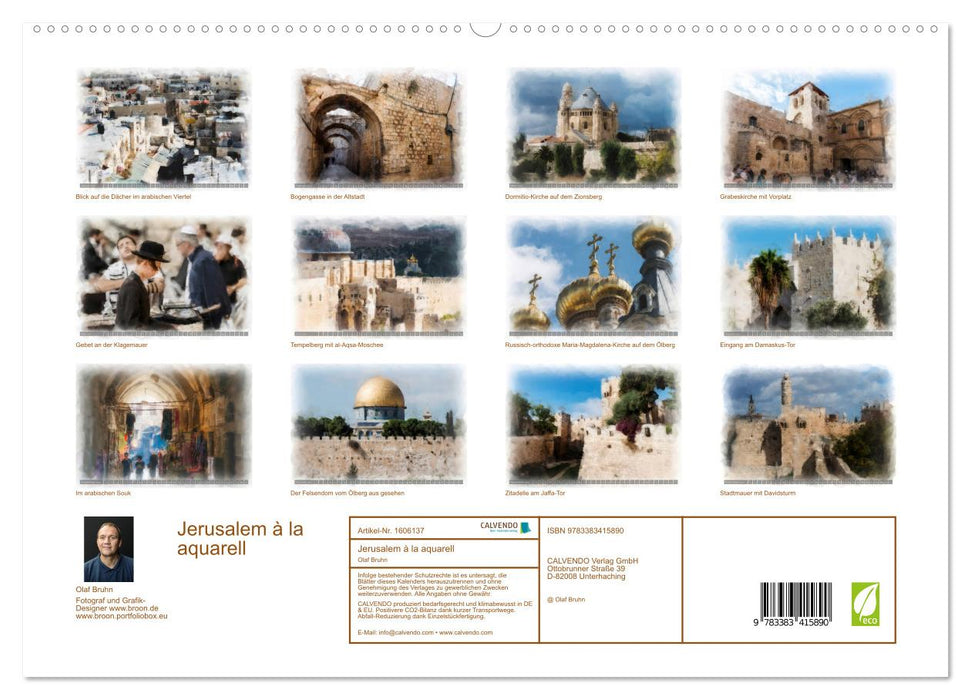 Jerusalem à la aquarell (CALVENDO Premium Wandkalender 2024)
