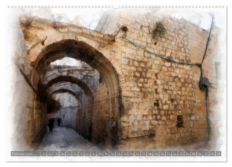 Jerusalem à la aquarell (CALVENDO Premium Wandkalender 2024)