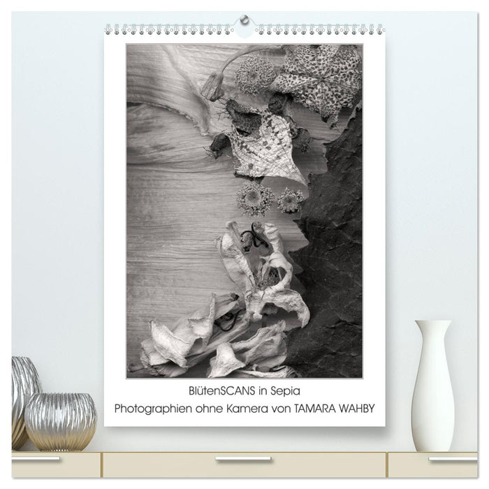 Flower scans in sepia, photographs without camera by Tamara Wahby (CALVENDO Premium Wall Calendar 2024) 