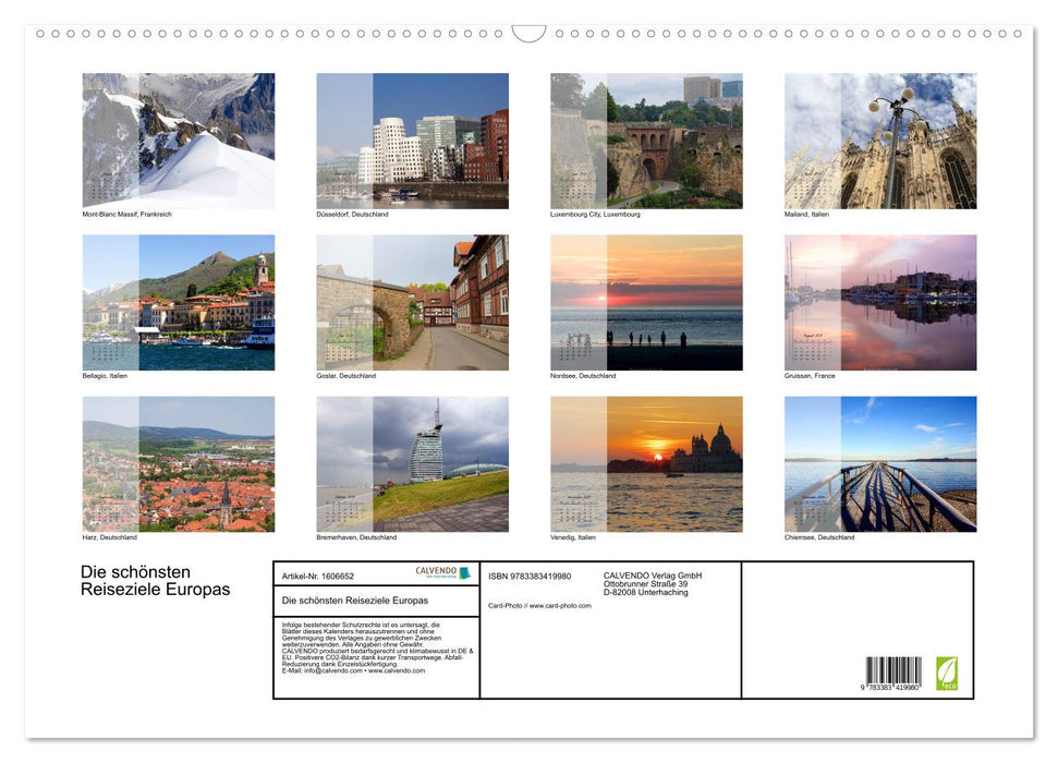 The most beautiful travel destinations in Europe (CALVENDO wall calendar 2024) 