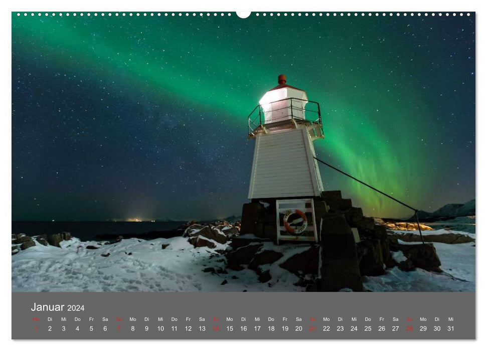 Lofoten - Nordlichter und Abendlicht (CALVENDO Wandkalender 2024)