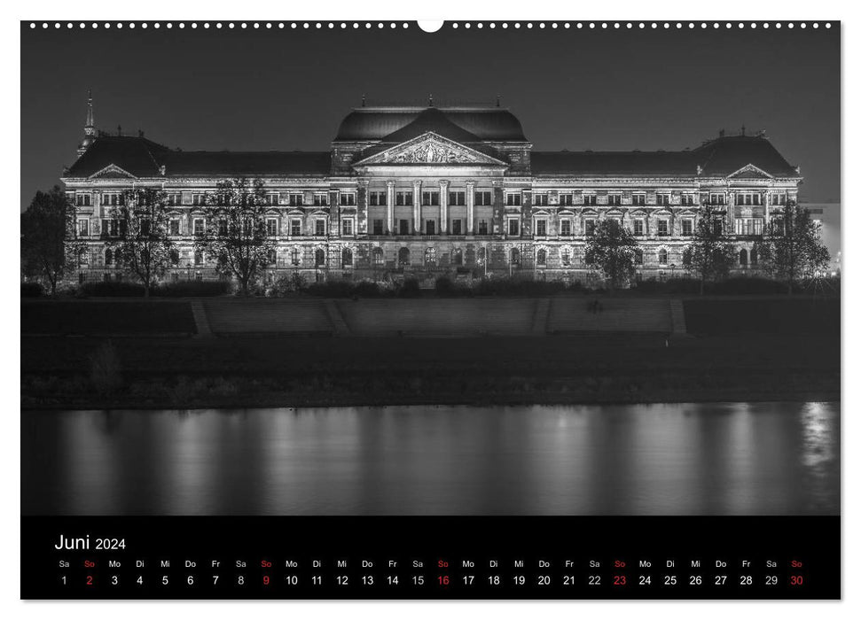 Dresden - Florence on the Elbe at night (CALVENDO Premium Wall Calendar 2024) 