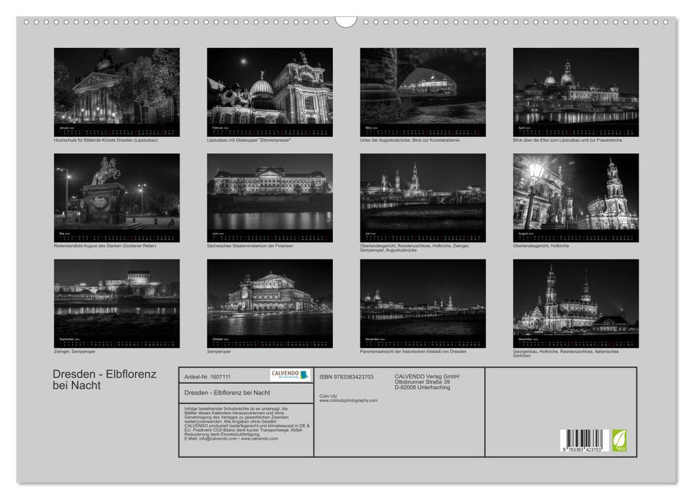 Dresden - Elbflorenz bei Nacht (CALVENDO Wandkalender 2024)