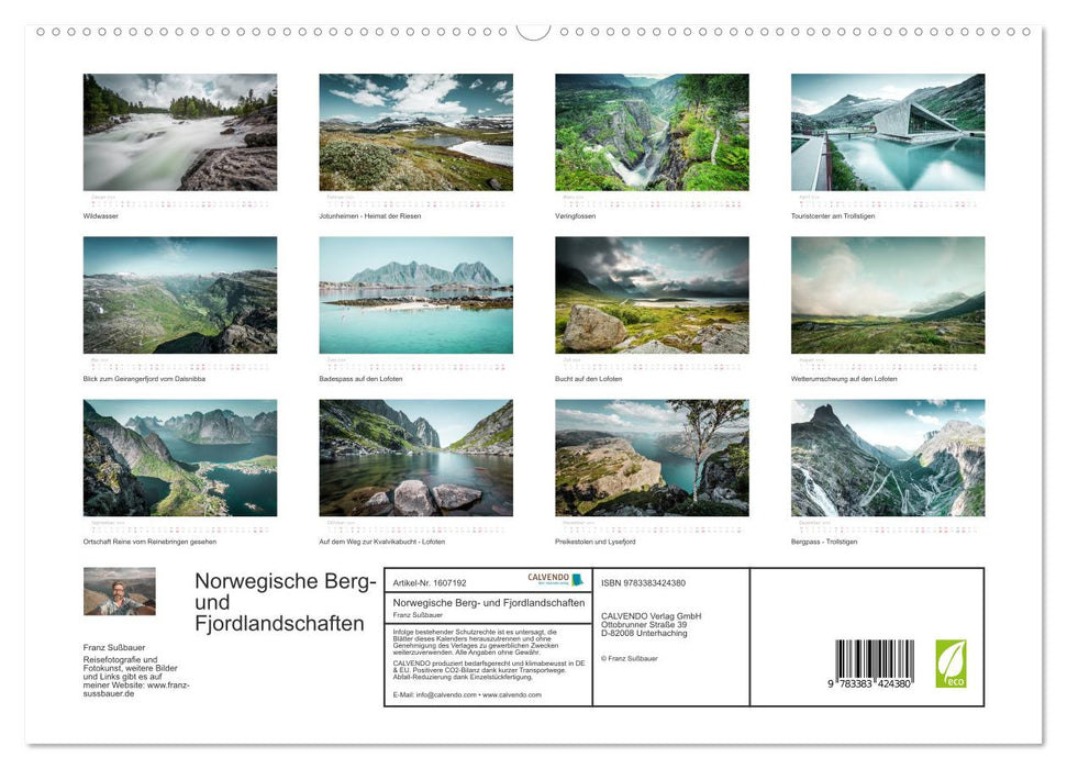 Norwegian mountain and fjord landscapes (CALVENDO Premium Wall Calendar 2024) 